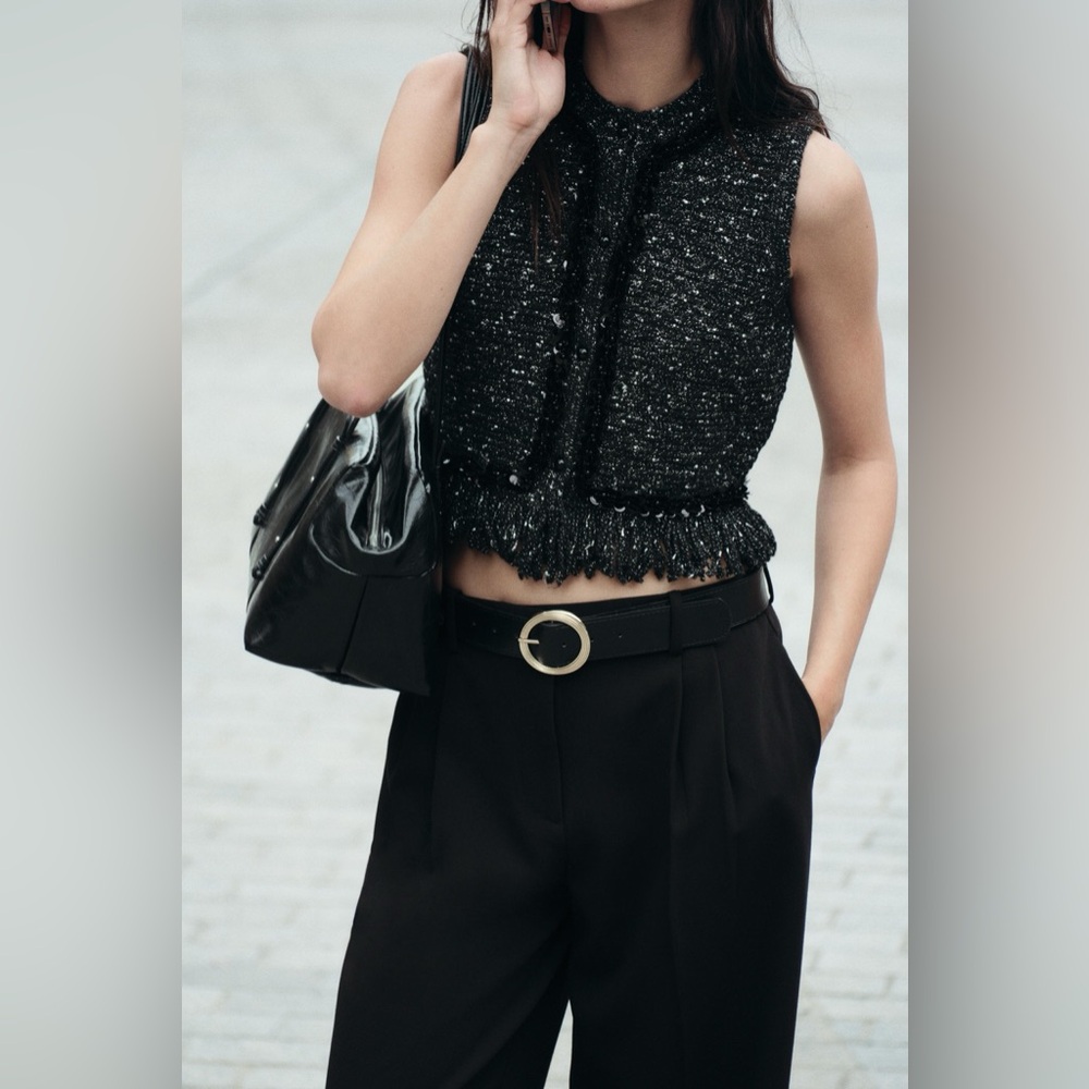 Zara Fringed Sequin Knit Vest NWT